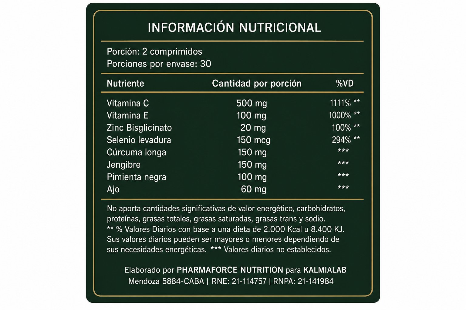 ETIQUETA RESTORE IA TABLA NUTRICIONAL